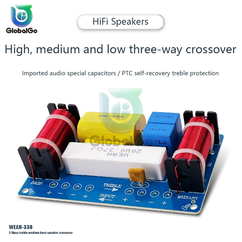 Speaker 3 Way Audio Frequency Divider Treble + Midrange + Bass Crossover Speakers Filter For 8Inch Speaker DIY