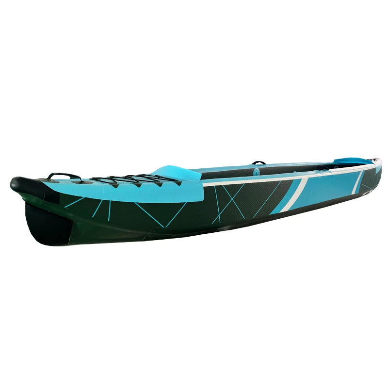 PVC Tarpaulin Drop Stitch Inflatable Fishing Kayak Custom Logo Printed Lightweight Watercraft 20KG Load For Rowing Water Sports
