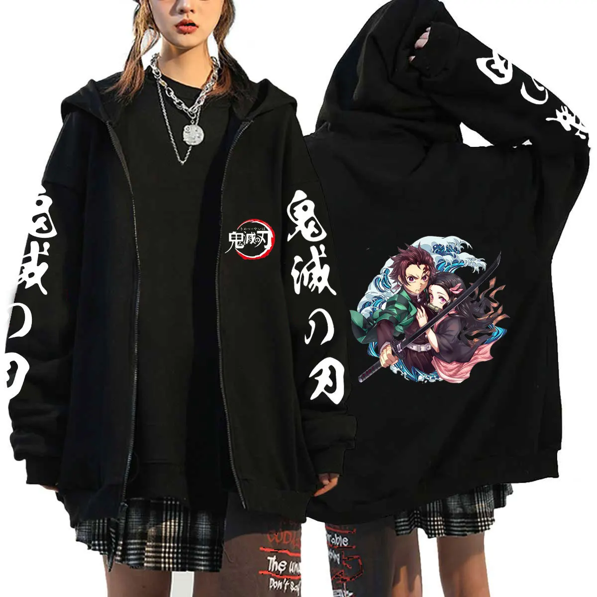 Demon Slayer Zipper Jacket Hoodie Harajuku Anime Kimetsu No Yaiba Kamado Nezuko Tanjirou Agatsuma Zenitsu Zip Up Sweatshirt Coat