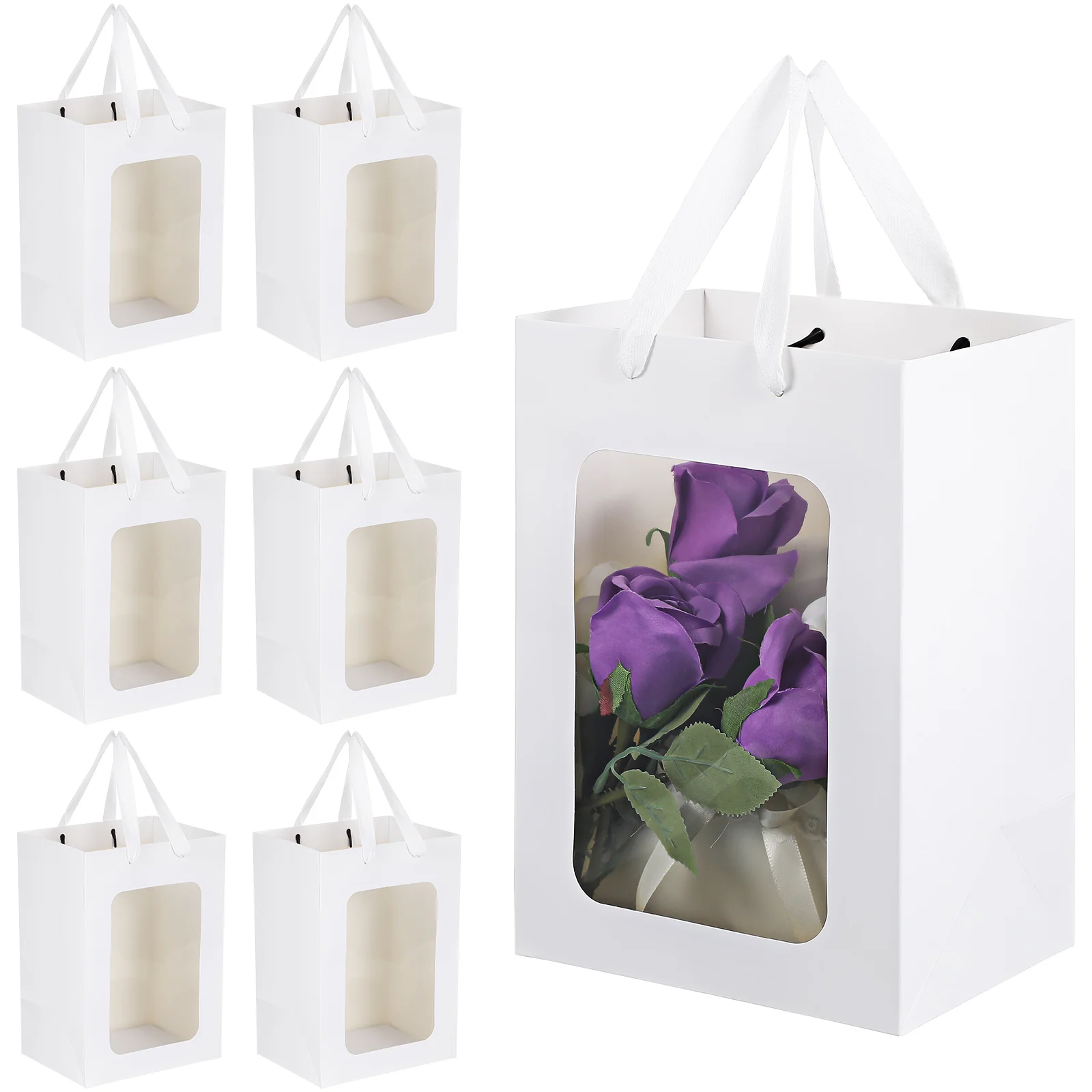 

20 Pcs Clear Window Gift Bags 18x13x25cm Reusable Paper Packaging Perfect for Wedding Party Favor Transparent Bouquet for Any