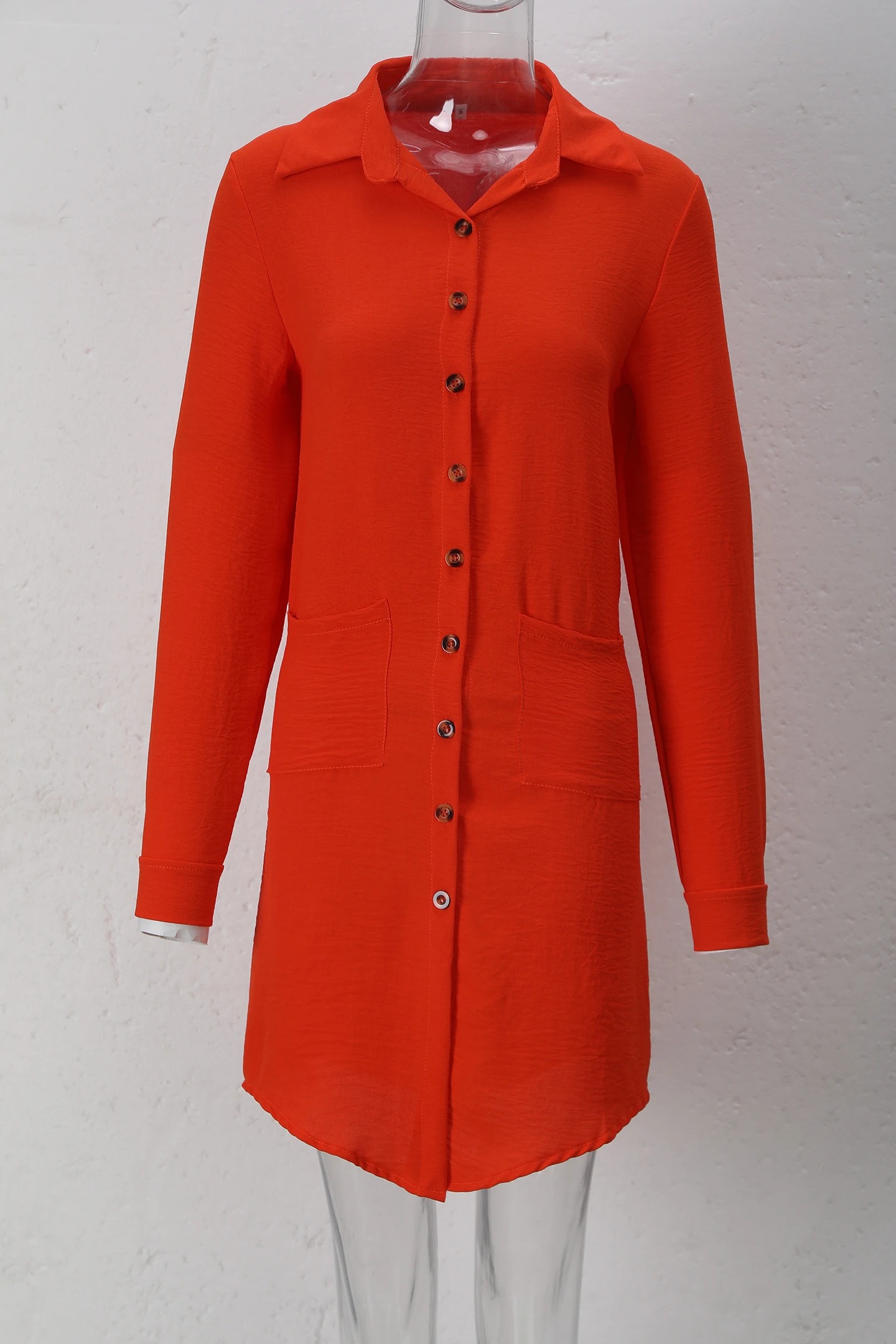 Frühling Sommer Damen Hemdkleid mit Umlegekragen, Locker Geschnittenes Übergroßes Midi-Kleid mit Knopfleiste und Seitentaschen, Lässiges Strandkleid – Detail 38