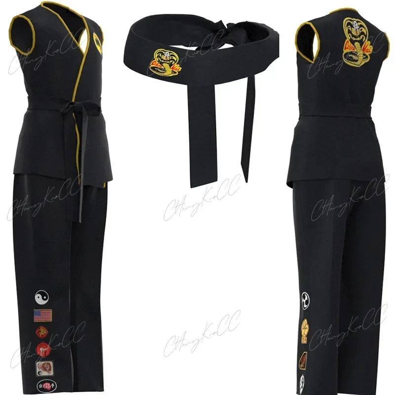 The Karate Kids Cobra Cosplay Costume Adult Black White Kimono Uniform Headband Anime Halloween Party Suit Tracksuit view 2