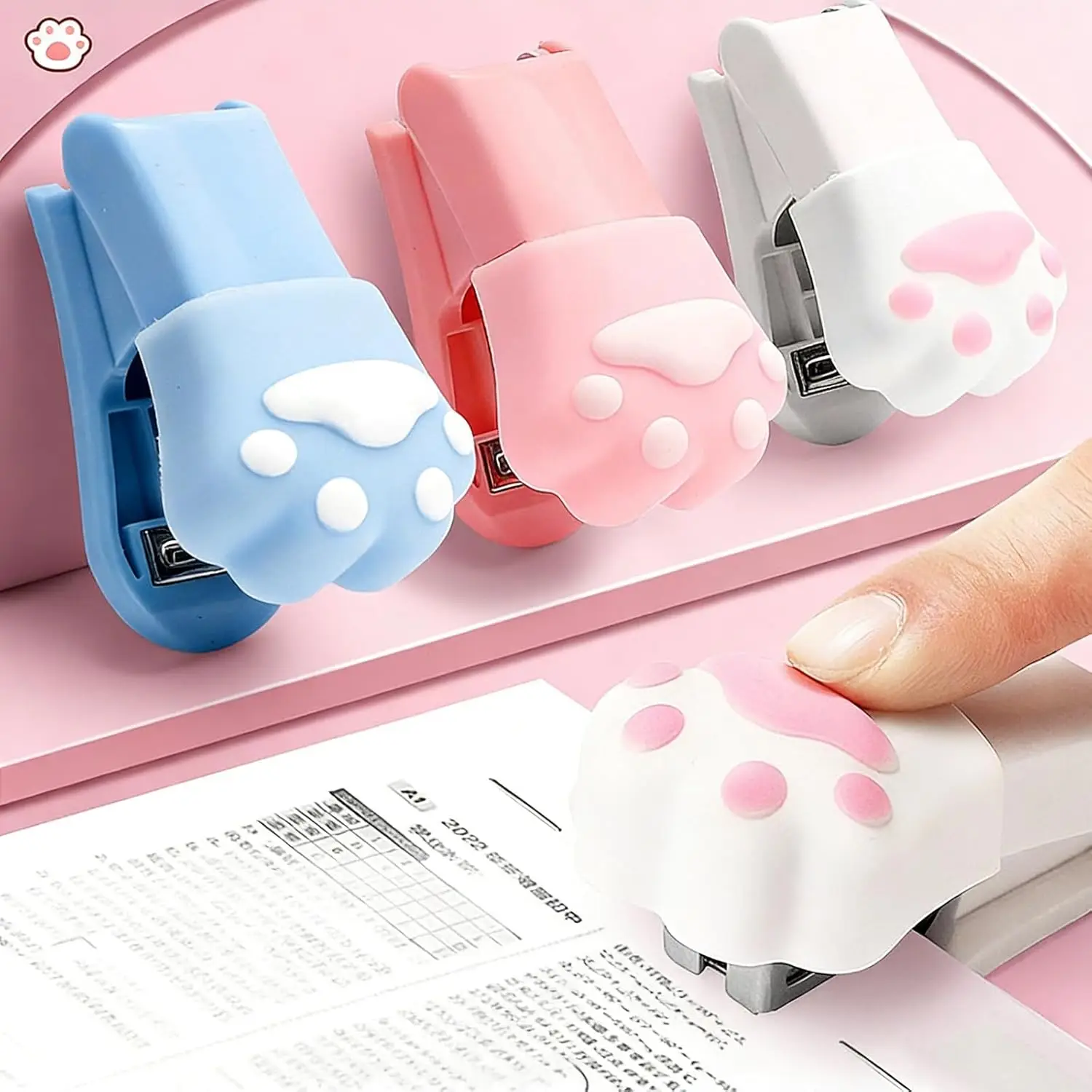 Small Stapler Cute Stapler Built in Staple Remover for Office Home Travel Cat Paw Style
