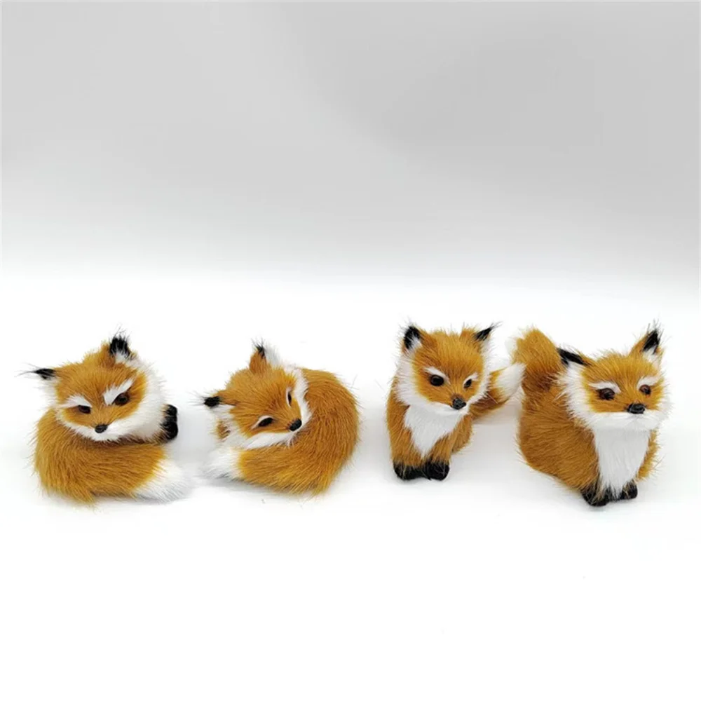 Figurines en peluche SLaura rel pour enfants, mini modèle de simulation accroupi, ornements mignons de renard 216.239., cadeaux d'anniversaire, décoration d'intérieur, artisanat