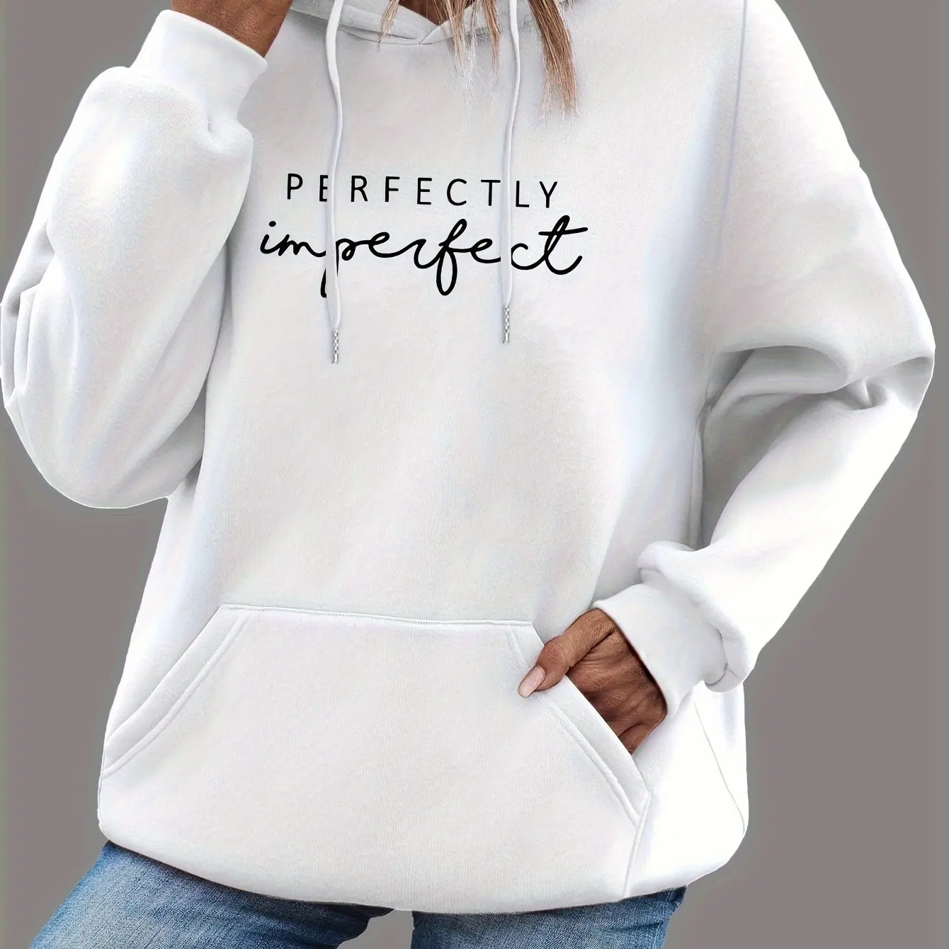 

2024 Hot Sale Letter Printed Kangaroo Pocket Hoodie Casual Long Sleeve Drawstring Hoodie Sweatshirt for Women Cotton Hoodies