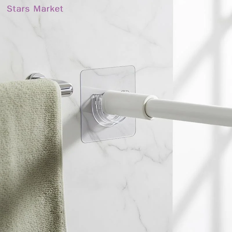 4 PCS Transparent Adhesive Curtain Rod Brackets No Drilling Strong Load Bearing For Bathroom Bedroom Home Use