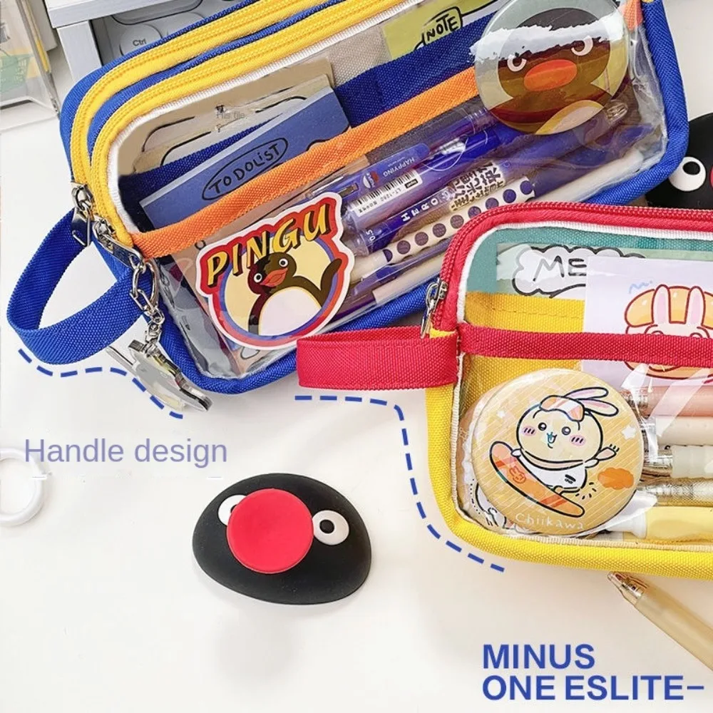 Stationery Multi-layer Contrast Color Pen Bag Transparent Large Capacity Pencil Case Portable DIY Pen Pouch Student