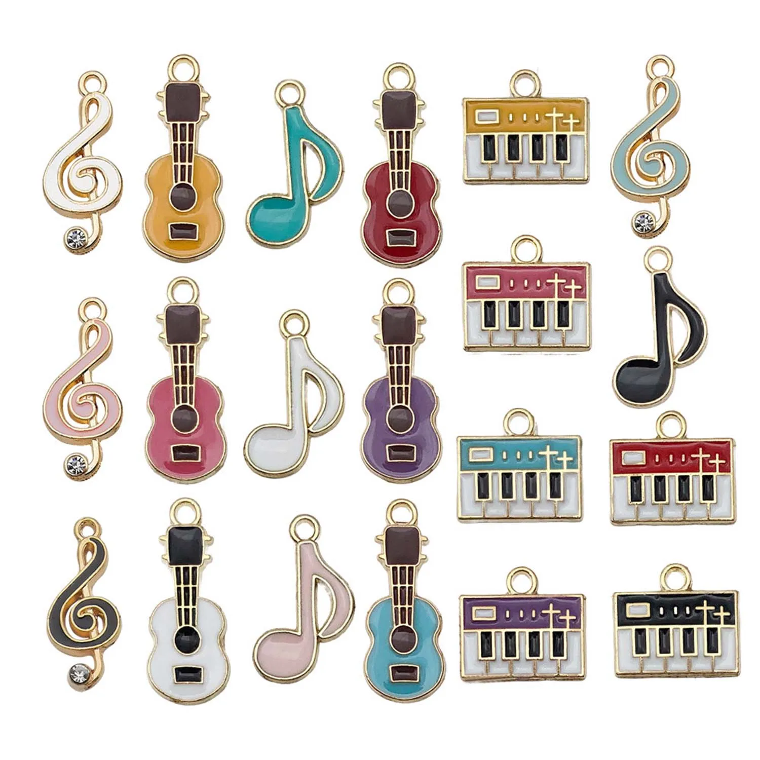 20 piezas de dijes musicales esmaltados, símbolos musicales de aleación, colgantes de diseño de Piano para pulsera DIY, collar, accesorios para hacer joyas