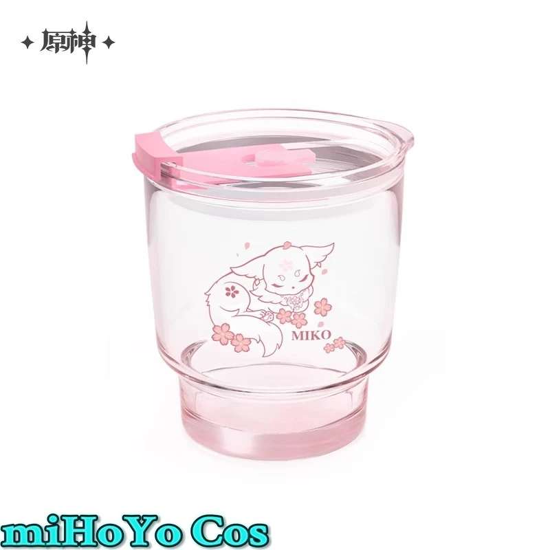 [Genuine] miHoYo Game Genshin Impact Yae Miko Cosplay Pink Convenient Straw Glass Cup Anime Cartoon Accessories Halloween Gift