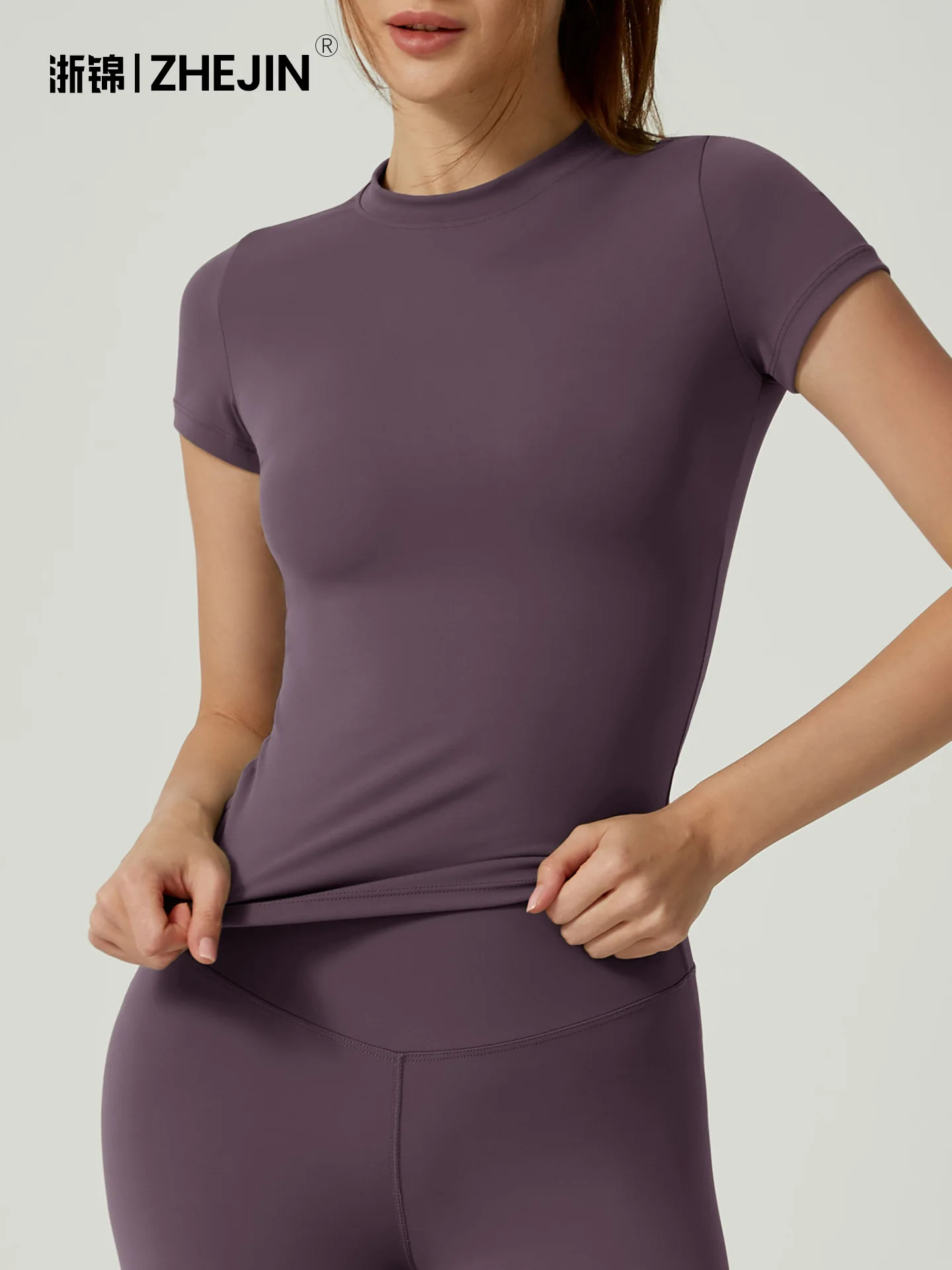 Abbigliamento sportivo da yoga aderente a maniche corte ad asciugatura rapida da donna europea e americana, top da yoga, donne a maniche corte