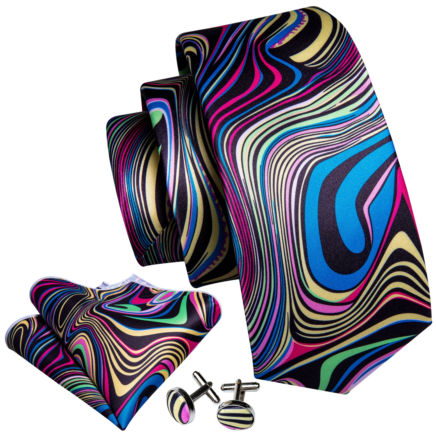 High Quality Brand Ties Design Necktie Handkerchief Cufflinks Set Print New Arrival Fashion for Wedding Party Silk for Men Wool