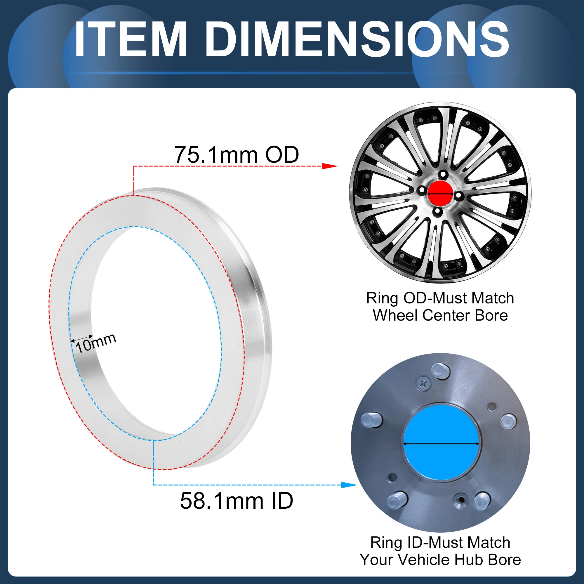 UXCELL 4pcs Car Wheel Hub Centric Rings OD 75.1mm to ID 56.6/64.1/66.6/70.6/72.6/73.1mm Wheels Center Shaft Shock Hubrings