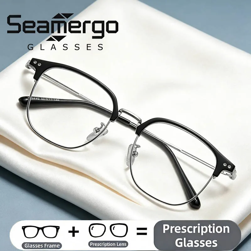 

SEAMERGO Large Square Reading Glasses Customization Men Vintage Optical Lenses Recipe Women HD Prescription Glasses 0 To ±6.0