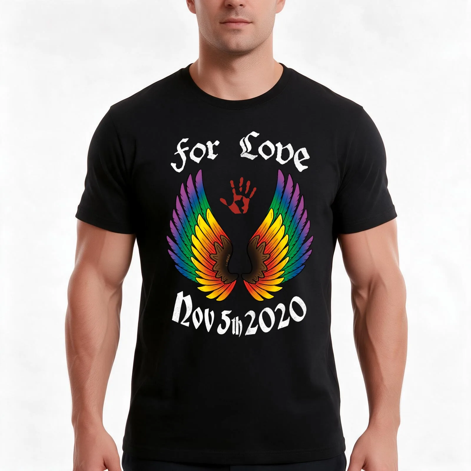 For love (Gradient pride rainbow and white font) T-Shirt, Summer Casual Cotton Tee, Oversized Streetwear Tops, Unisex Men Women
