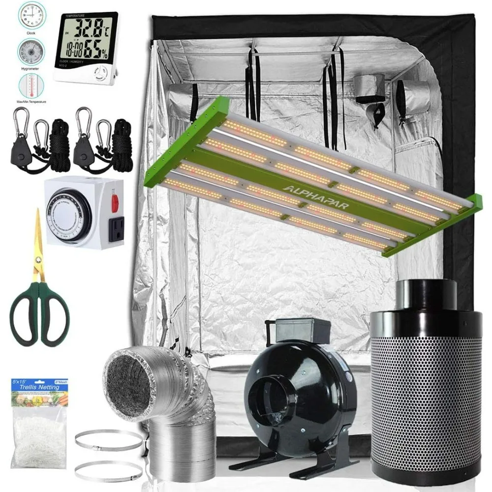 

LED 200W Grow Light Fixture Kit + 60''x60''x80'' Mylar Grow Tent 6'' Fan Filter Duct Combo Indoor Grow Tent Complete Kit System