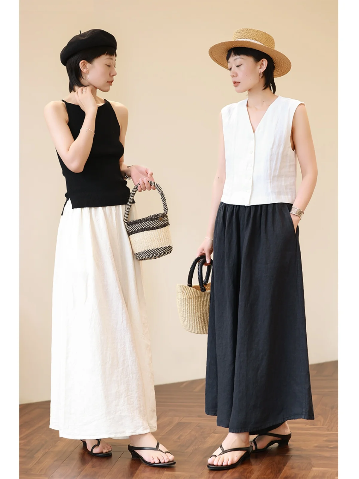 

Брюки-юбка женские осенние, новые, с высокой талией, прямые, длиной 7/8, с эластичным поясом, из льна, повседневные, широкие штанины