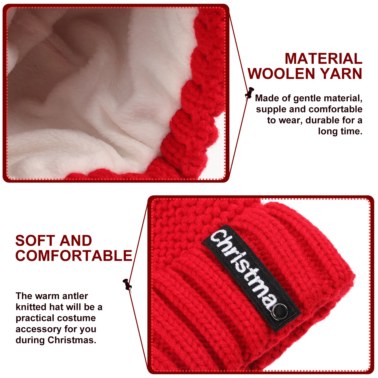 

Christmas Antler Woolen Yarn Knitting Hat Comfortable Winter Beanie Xmas Knitted Crochet Xmas Gift Knitting Hat