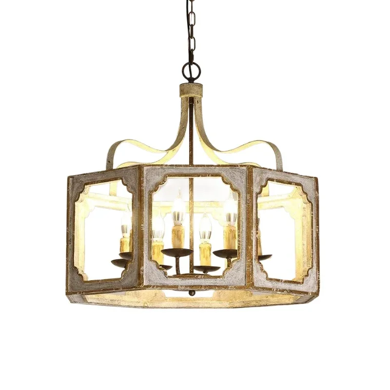 

Creative American country French solid wood retro chandelier, villa duplex building living room dining room lamps