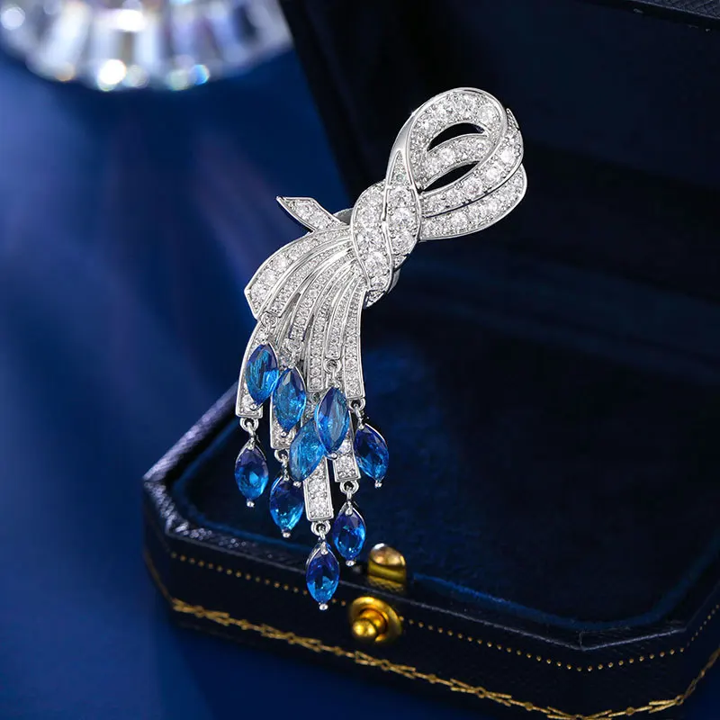 

High-grade Corsage Niche Design Tassel Knot Brooch Personality Fashion Coat Suit Accessories Pin Luxury Zircon Temperament Broch