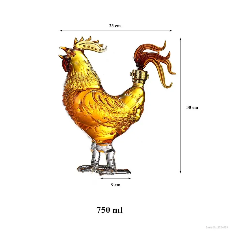 500ml top quality creative animal chicken shaped whiskey decanter home bar glass decanter for Liquor Scotch Bourbon DDC-204