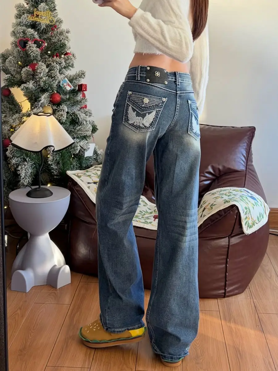 

Women Pants Spring Y2k Blue Wash Cargo Jeans Vintage Baggy Denim Trousers Japanese 2000s Style Oversize Boyfriend Harajuku Jeans