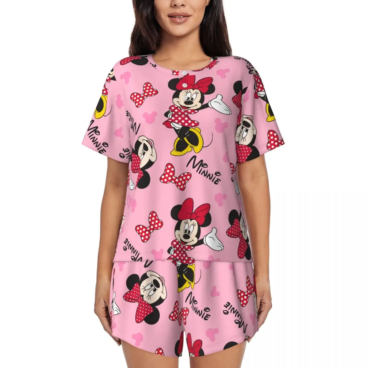 

Женский пижамный комплект с Минни Микки Маусом и рисунком анимации, одежда для сна с короткими рукавами и принтом на заказ, домашняя одежда, пижамы, комплекты из 2 предметов