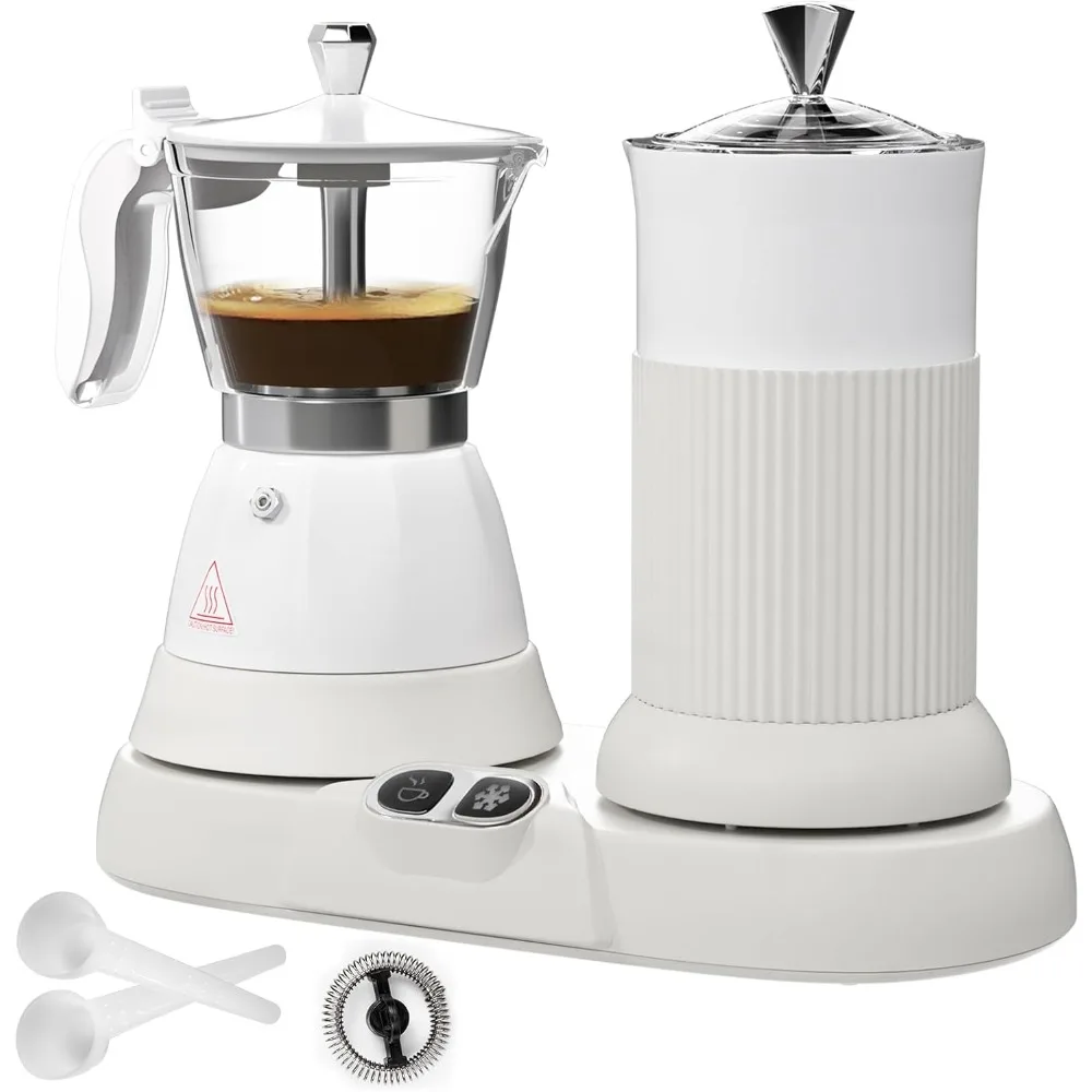 

2-in-1 Electric Espresso and Milk Frothing Machine: Efficient Moka Pot Coffee Maker with One-Touch Aluminum Milk Frother