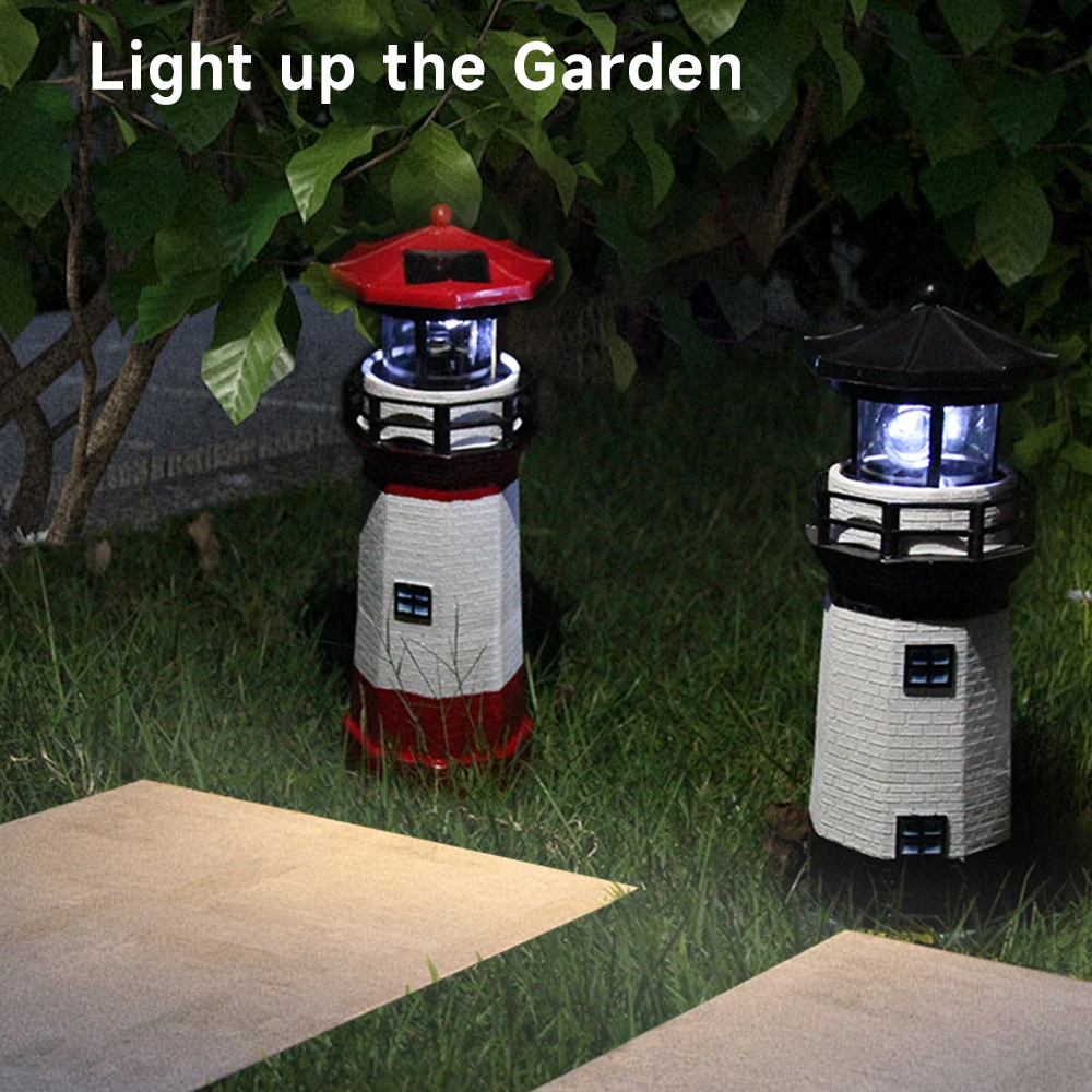Lighthouse Solar LED Light Beacon Garden Fence Lamp Outdoor Rotating Lamp Solar Courtyard Decoration Patio Walkway Lights