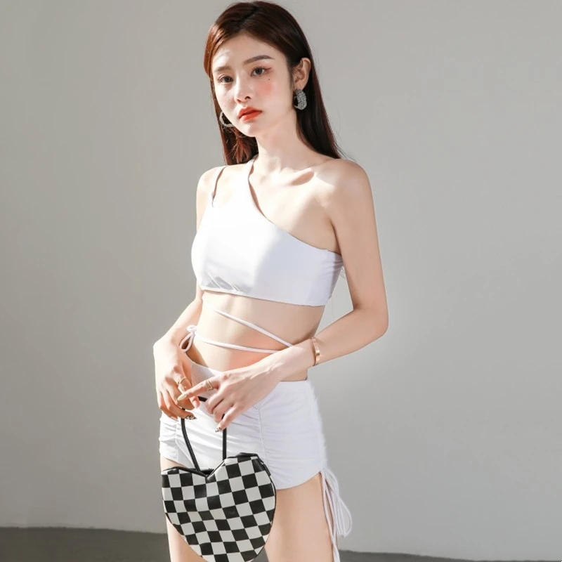 韓国のセクシーなストラップレスストラップレスビキニ水着女性のための夏の小さな胸ハイウエストカバー腹