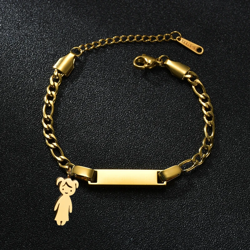 Bluelory-pulsera de acero inoxidable para niños, brazalete personalizado con nombre de recién nacido, barra de identificación, grabado, símbolo de