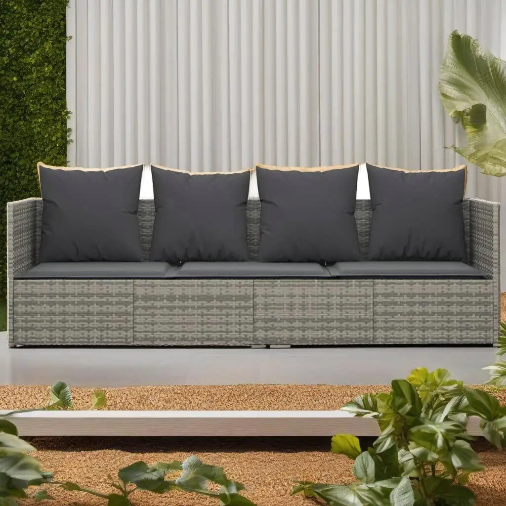

Gray Poly Rattan Patio Lounge Bed with Soft Cushions for Outdoor Relaxation