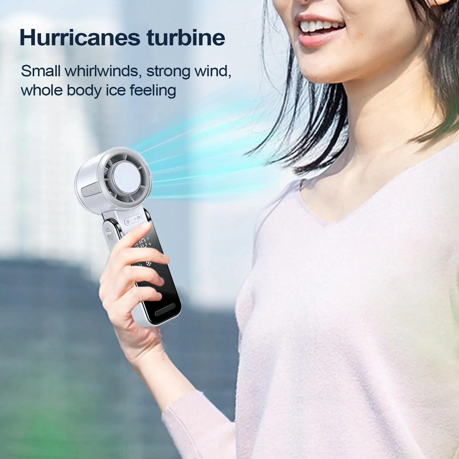 

Портативный ручной вентилятор Складной настольный персональный вентилятор Длительный срок службы батареи Легкий уличный кулер Охлаждающее устройство с цифровым дисплеем