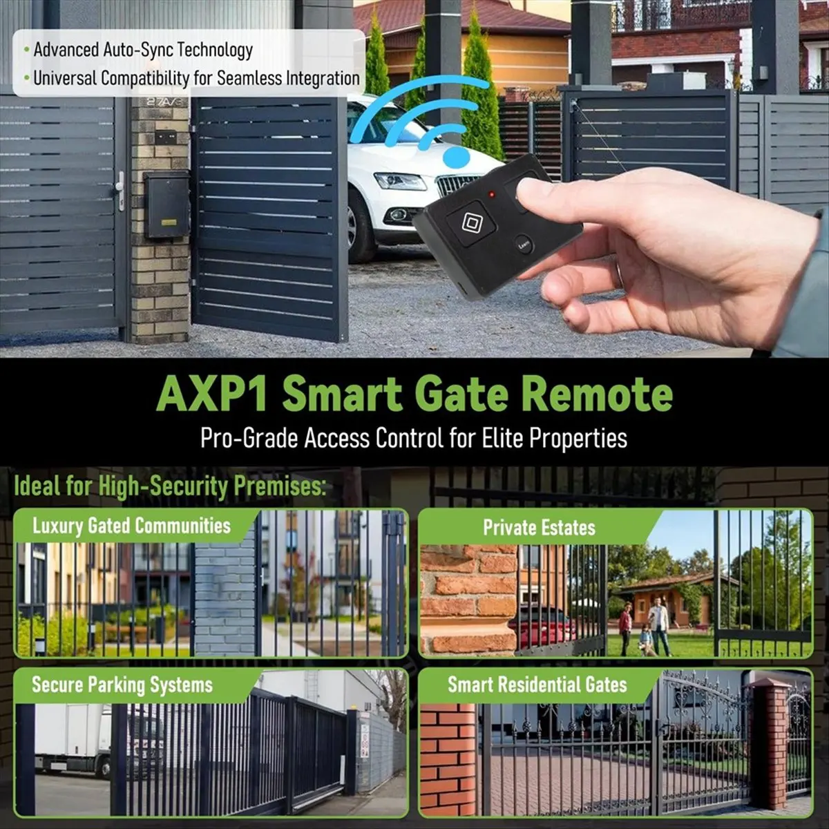 AXS1 Remote Transmitter Replacement for 3-Button Remote Transmitter for Automatic Gate Openers