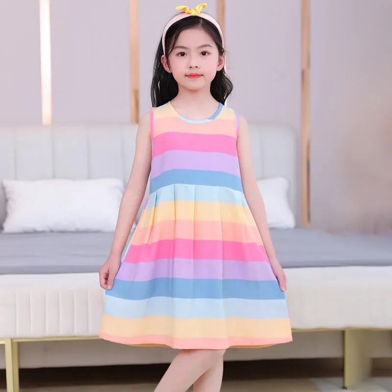 Vestidos de chaleco Rainbow para niñas, vestido de verano sin mangas para adolescentes, ropa de Boutique para niños, ropa de fiesta, ropa de princesa, Vestidos