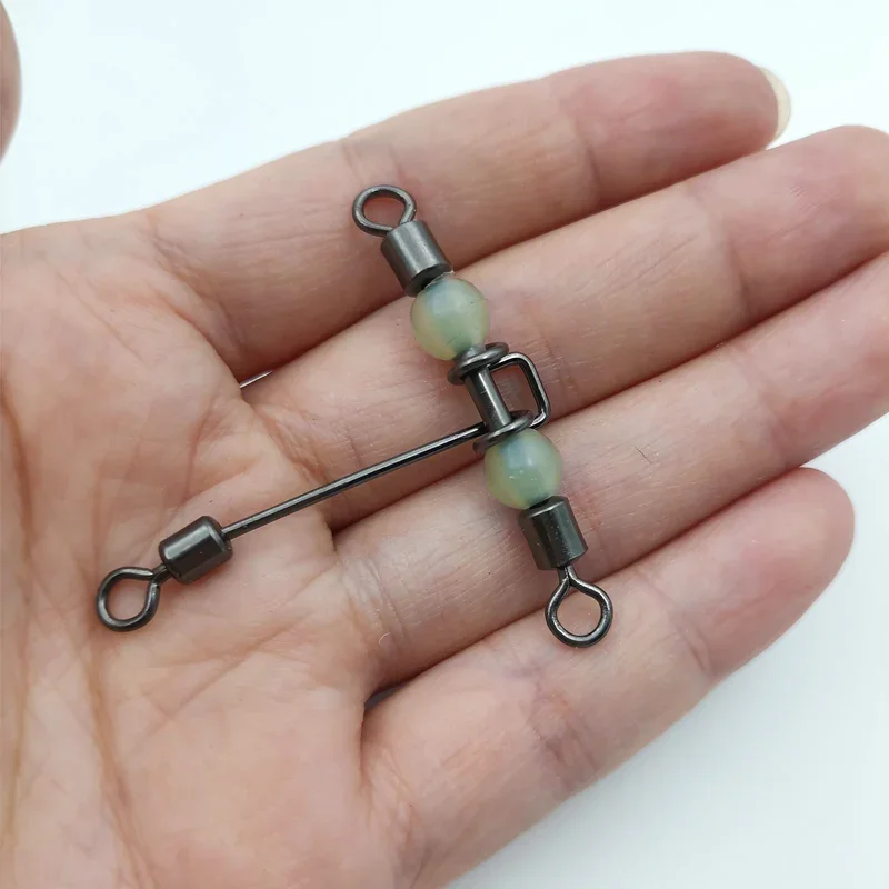 Luminous Fishing Swivels 10pcs 3 Way T-Shape Rolling Swivel With Space Beans Peaca Cross-Line Snaps Connector Fishing Tackles image 2
