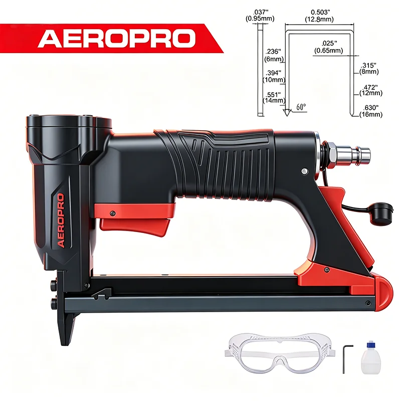 AEROPRO A8016 21GA Pneumatic Upholstery Stapler Wide Crown Air Staple Gun For Furniture Leather Wood Craft Decoration