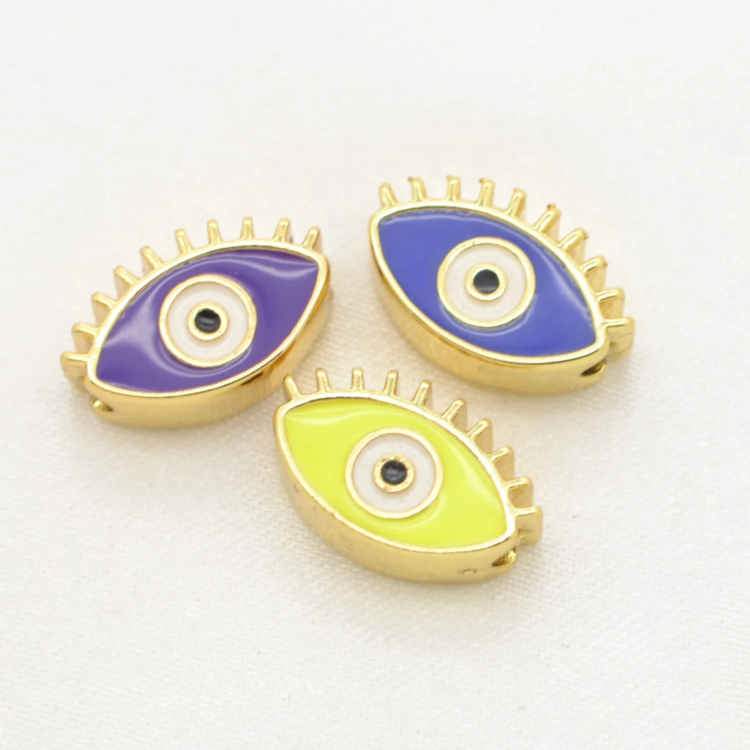 15 Pcs Colorful Enamel Spacer Bead Diy Necklace Bracelet Jewelry Making Turkish Devil Eye Charms Copper Gold Plated Accessories