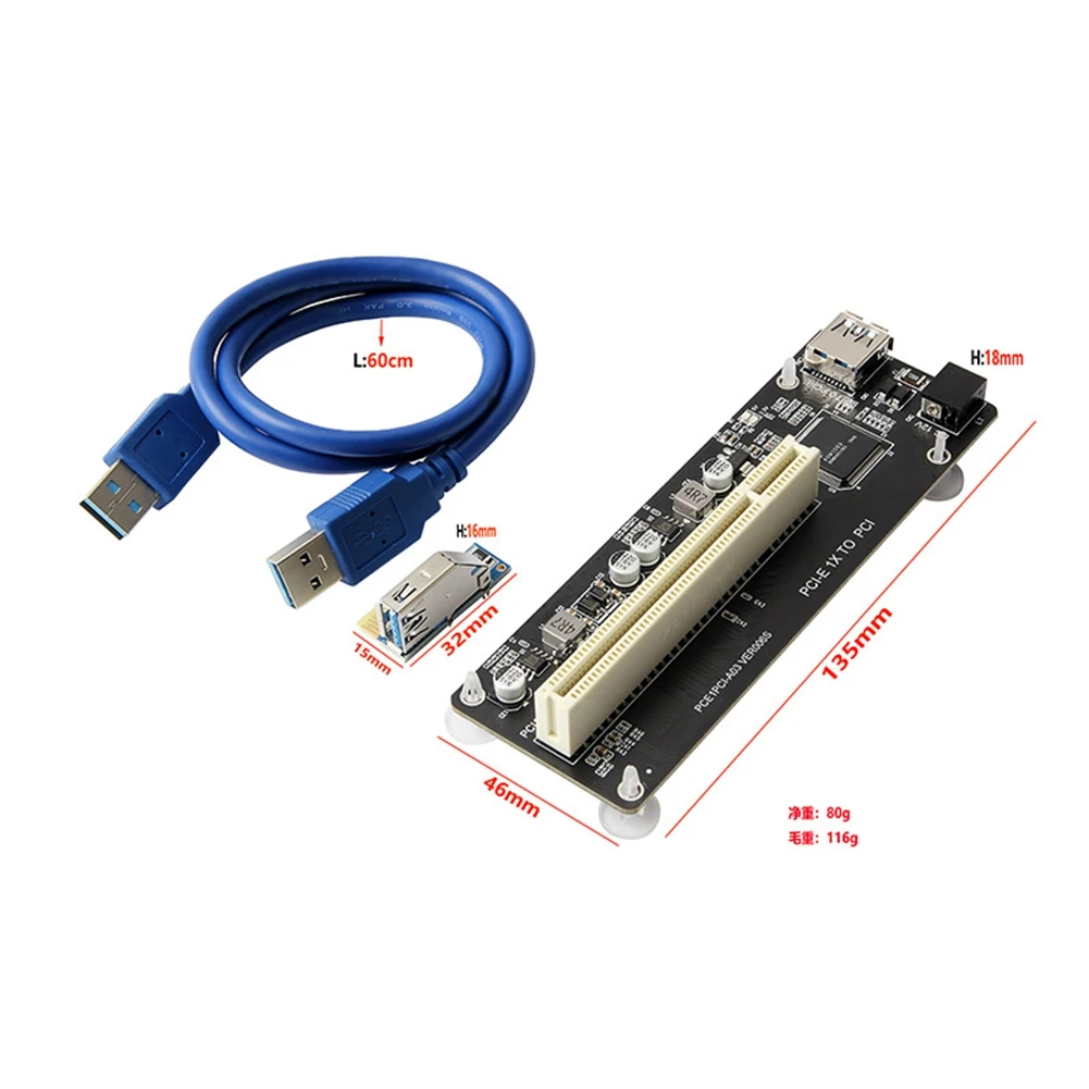 PCIE PCI-E PCI X1 to PCI Riser Card Bus Card High Efficiency Adapter Converter USB 3.0 Cable for Desktop PC