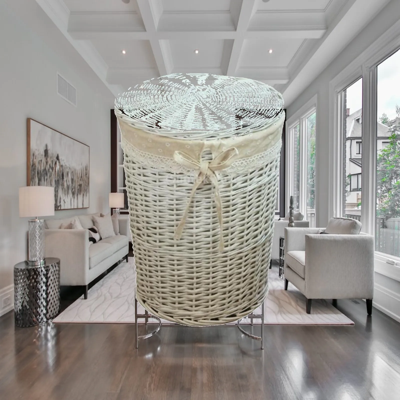 Bamboo Rattan Linen Storage Basket for Laundry Hamper Large Clothes Organizer for Bedroom Living Room