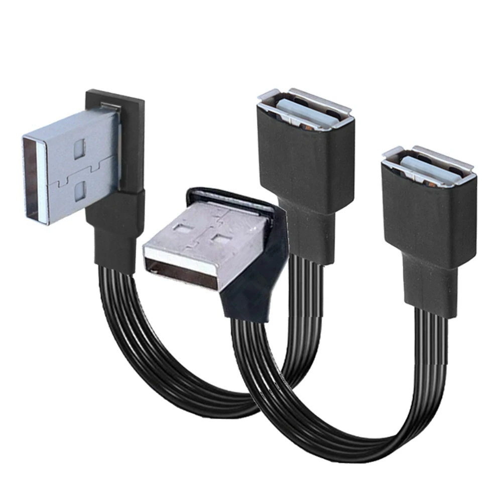 Cable adaptador de extensión USB 2,0 A, macho A hembra, 90 ángulos, macho A macho, hembra, derecha, izquierda, abajo, arriba, negro, 5CM-3M