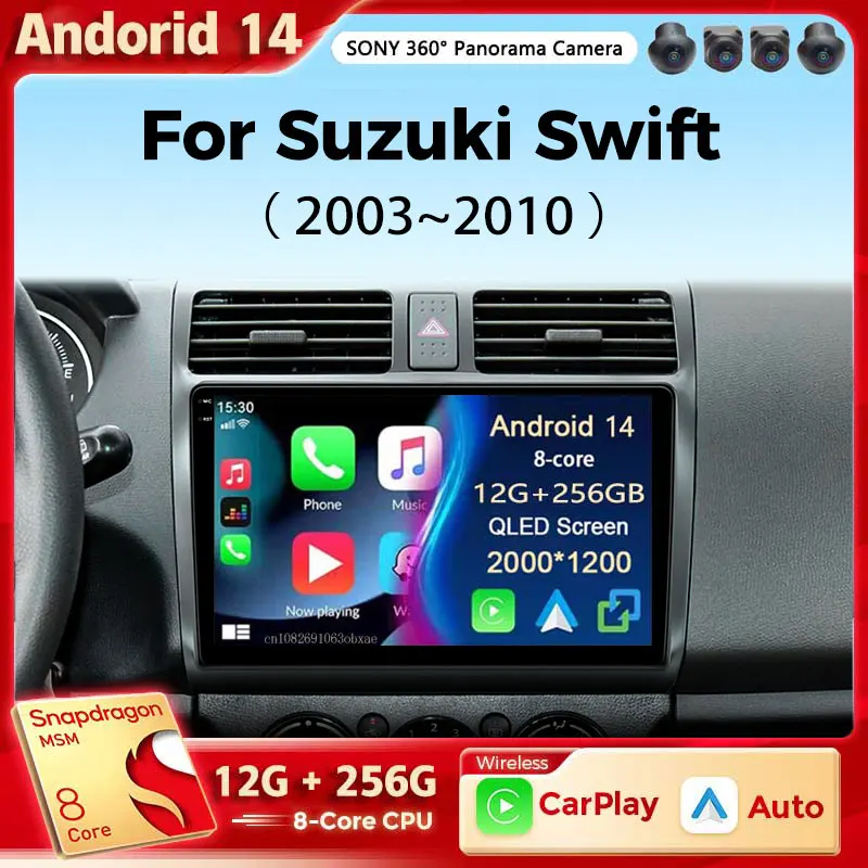 

Мультимедийный плеер на Android 14 для Suzuki Swift 2003-2010 Carplay, автомагнитола на Android, автомобильное радио, 4G, навигация GPS RDS DSP 48EQ 2Din