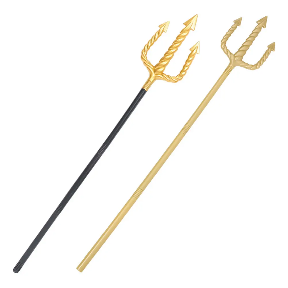 2pcs Trident Costume Prop Golden Devil Fork For Kids Adults Halloween Party Performance Demon Cosplay Accessory Plastic Pitch