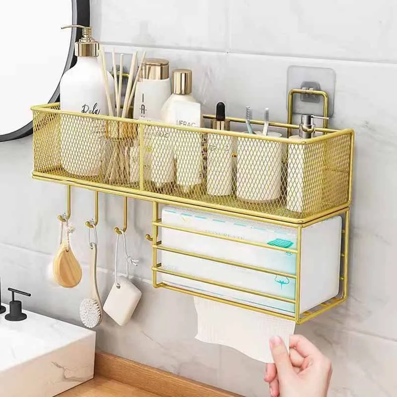 Ins Style Hair Dryer Storage Holder Bathroom Wall Mounted Shelf Shelves Accessories Metal Hair Dryer Holder