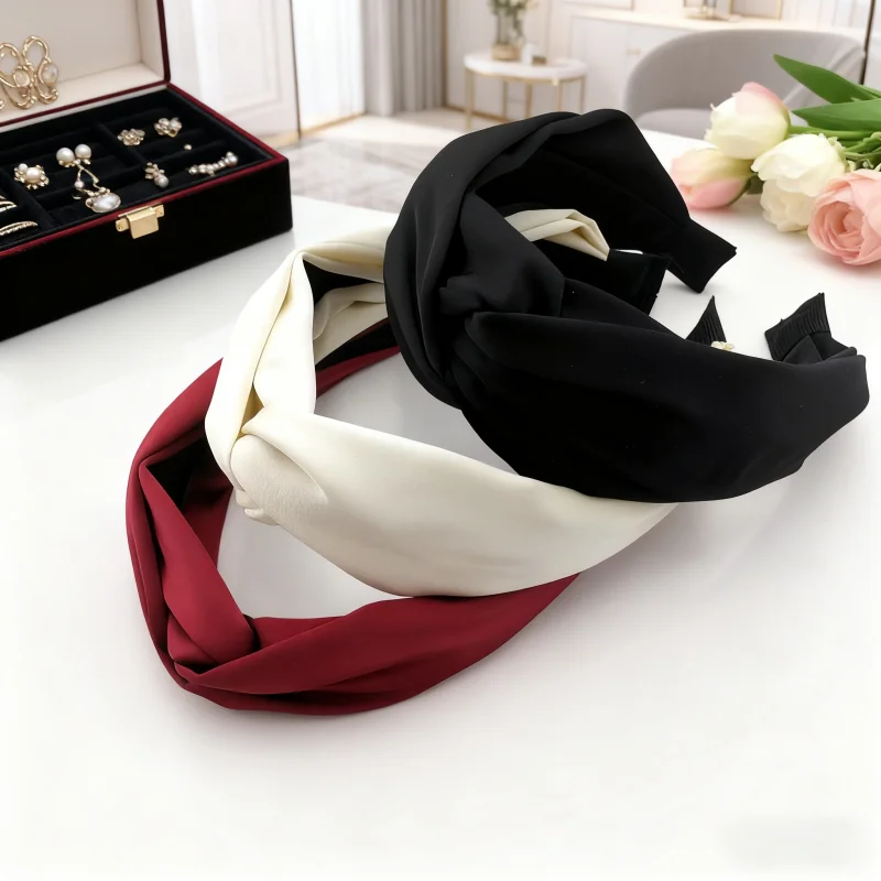 

Women's Knotted Wide Hairband Solid Color Satin Hair Hoop Fashion Hair Accessories for Daily Wear Party Black White Burgundy