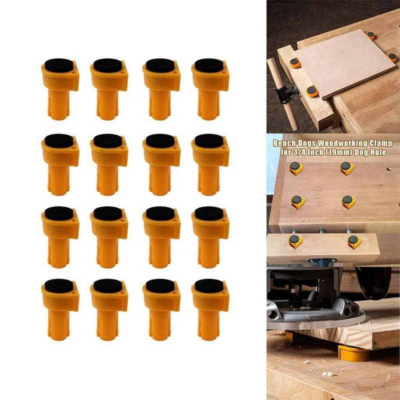 16Pcs Bench Dogs,Bench Dog Clamps Non Marring Bench Dogs With Grommet Bench Brake Inserts For 19Mm Dog Holes Easy Install