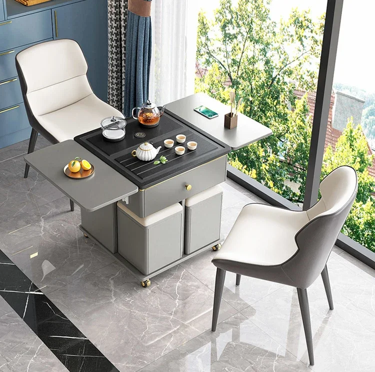 Flint multifunctional folding tea table simple living room office luxury balcony mobile luxury coffee table  marble dinning