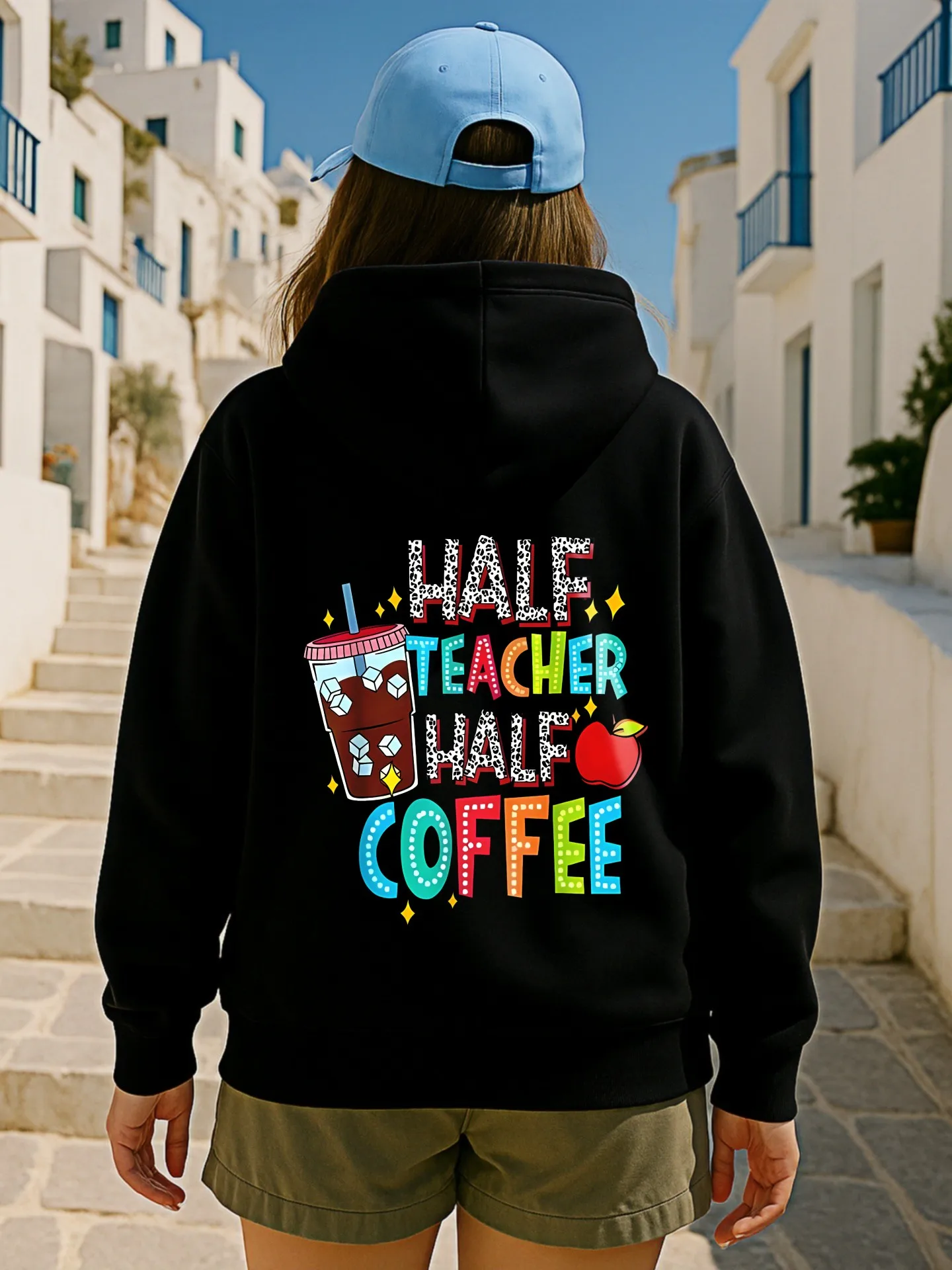 هوديي نسائي أساسي، قهوة - طباعة جرافيك تحت عنوان، نمط جمالي، قماش ناعم، ملابس يومية غير رسمية، للشباب #2