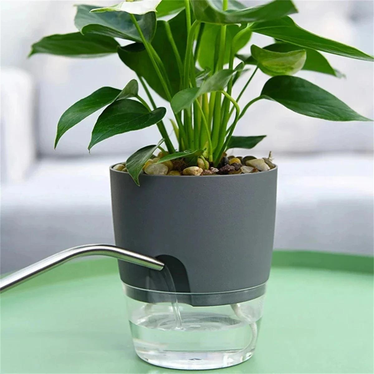 

Self-Watering Hydroponic Plant Basin with Cotton Rope, 2 Layer Soilless Cultivation Flower Pot for Artificial Flowers, Faux Flow