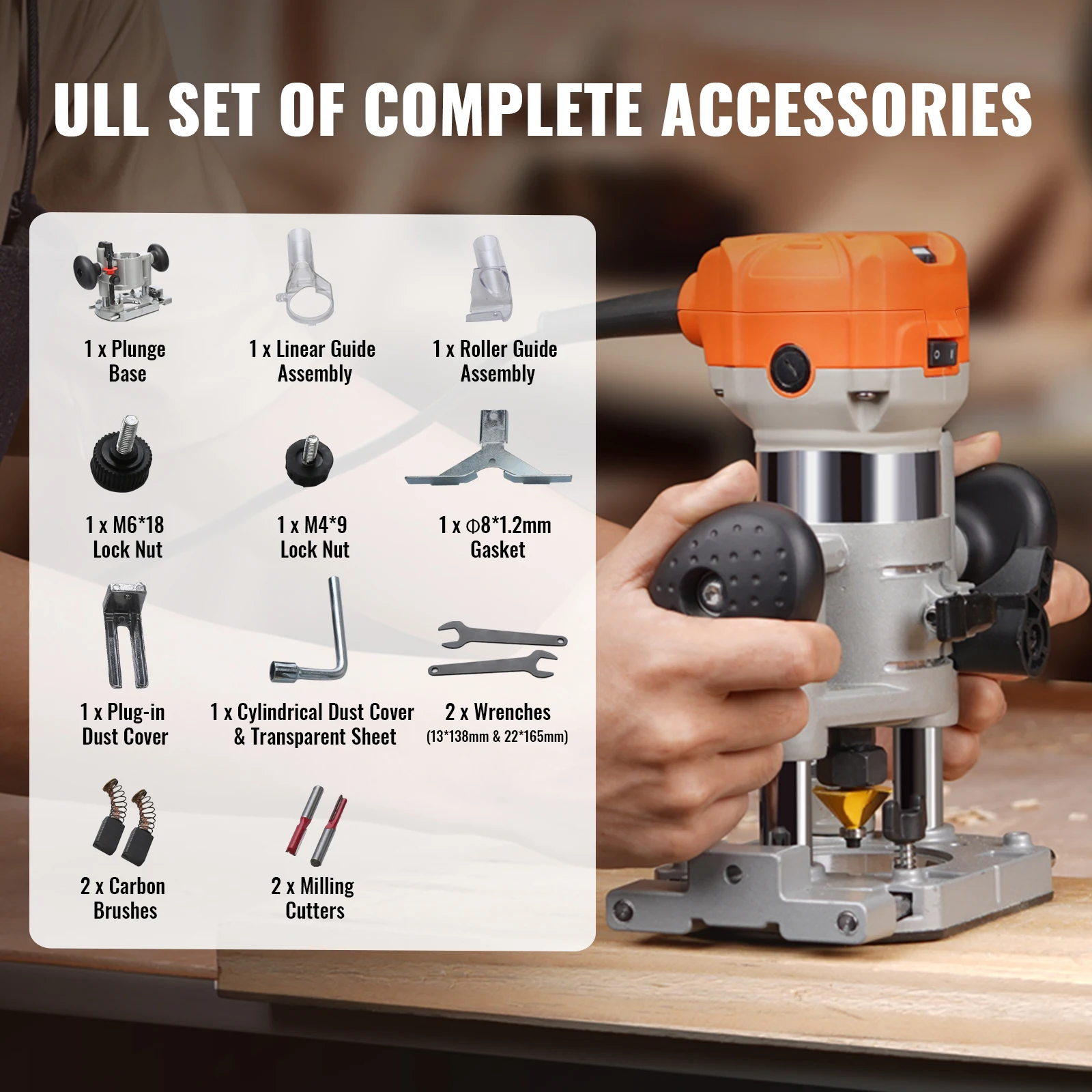 جهاز توجيه تشذيب الخشب VEVOR بقدرة 1.25 حصان 800 وات مع قاعدة يغرق وثابتة، غطاء غبار كوليت 1/4 بوصة و5/16 بوصة لاستخدام النجارة بنفسك #6
