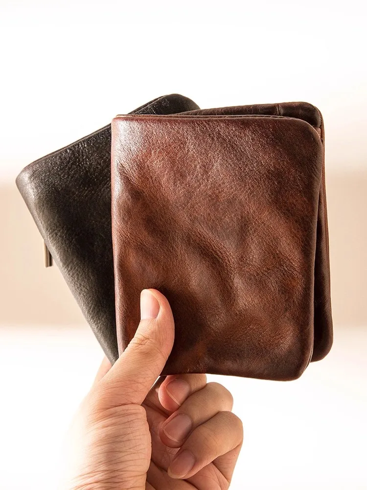 

Мужской кожаный кошелек в стиле ретро, верхний слой ручной работы из воловьей кожи растительного дубления, большая вместительная молодежная модная брендовая сумка